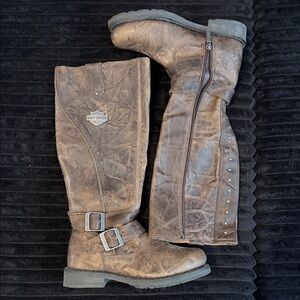 Harley-Davidson Brown Leather Tall Motorcycle Boots